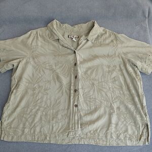 Caribbean Joe Sage Green Tropical Palm Leaf Print Button Up Shirt 3XL